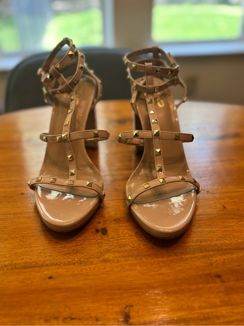 Mix No. 6 Nude Patent Studded Strappy Block Heel Sandals